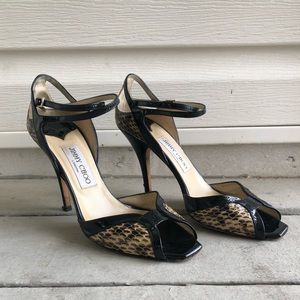 Jimmy Choo Snakeskin & Black Patent Leather Heels